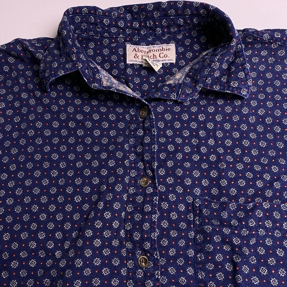 90s Abercrombie Fitch Shirt M Womens L/S Button Up Dark Navy Geometric Print